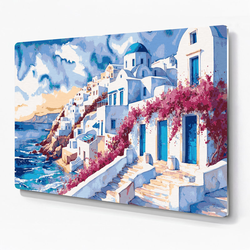 Villes, Mykonos, Grèce, art mural en métal gris, H 20 po x l 30 po