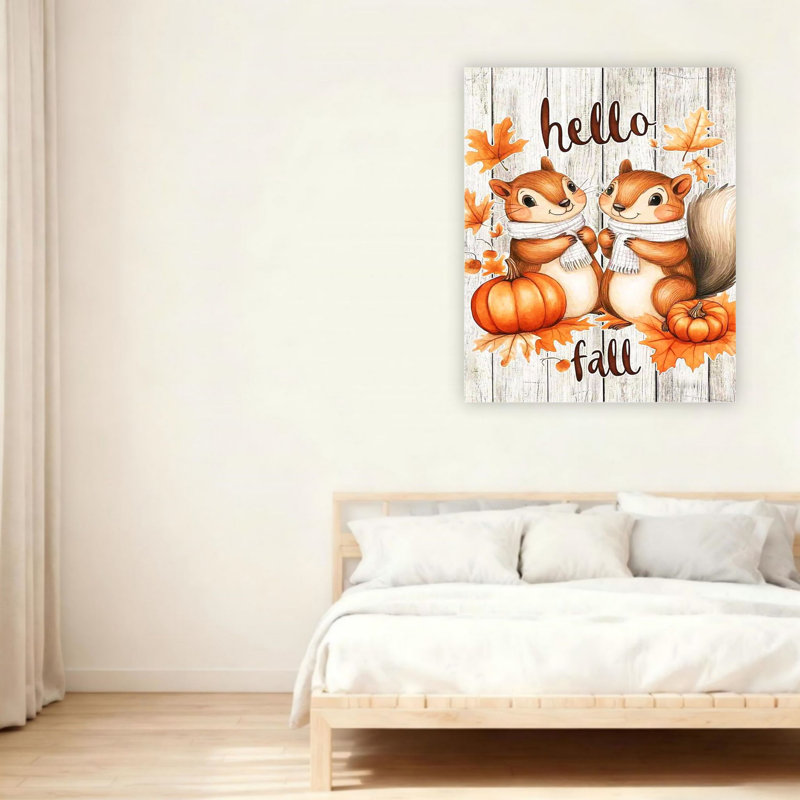 Art mural en toile 24 "x 36" Hello Fall Squirrel