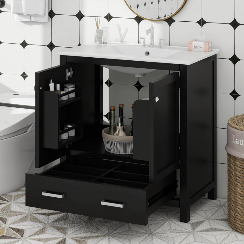 Meuble-lavabo moderne 30 po avec lavabo, meuble-lavabo simple moderne avec tiroir, Noir