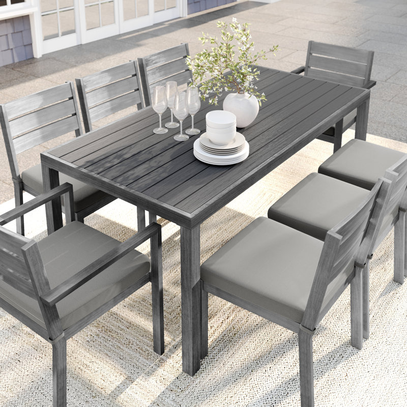 Martha Stewart Bedford All-Weather Patio Set With 71" Table And 8 Stackable Dining Chairs, Grey