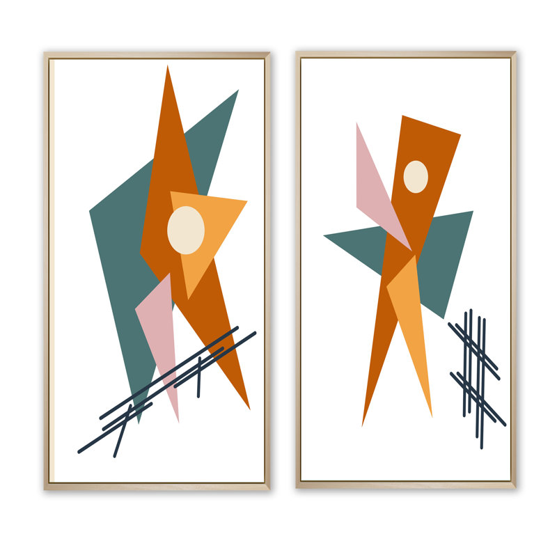 «Geometrics Abstract Scandinavian Design V», ensemble de 2 reproductions, H 32 po x l 32 po x P 1 po, Toile avec cadre brun
