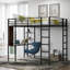 Lit mezzanine double en métal pleine grandeur noir avec 2 tablettes et bureau - Robuste, robuste et peu encombrant