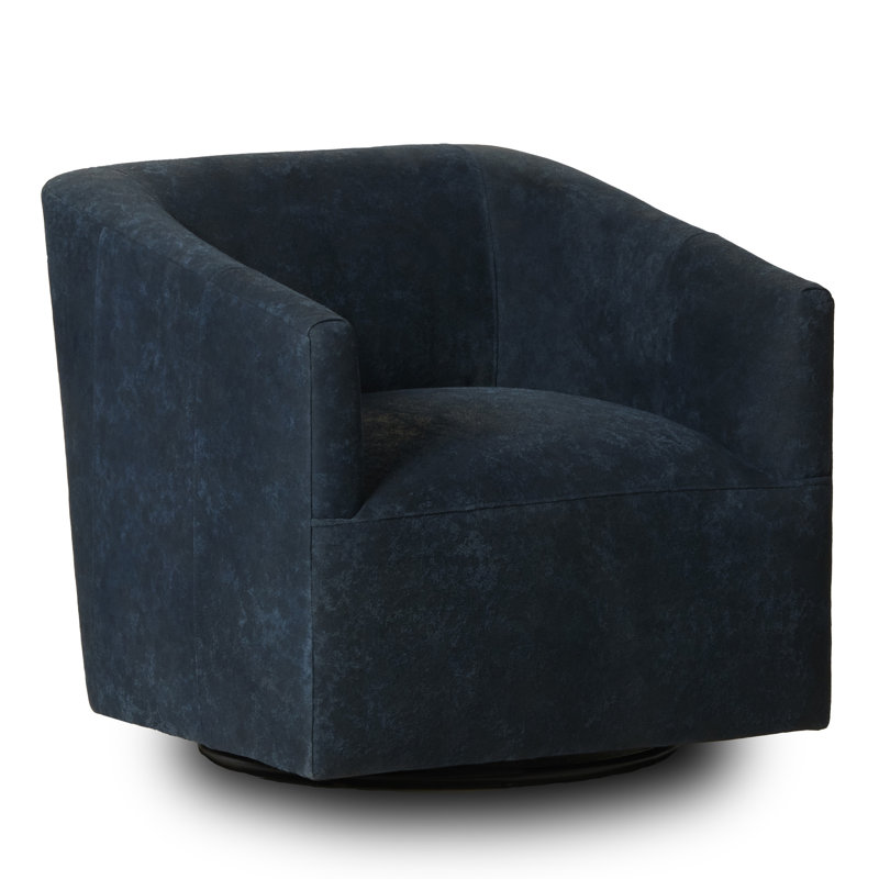 Fauteuil d'appoint pivotant en cuir Bergholt, Cuir véritable bleu