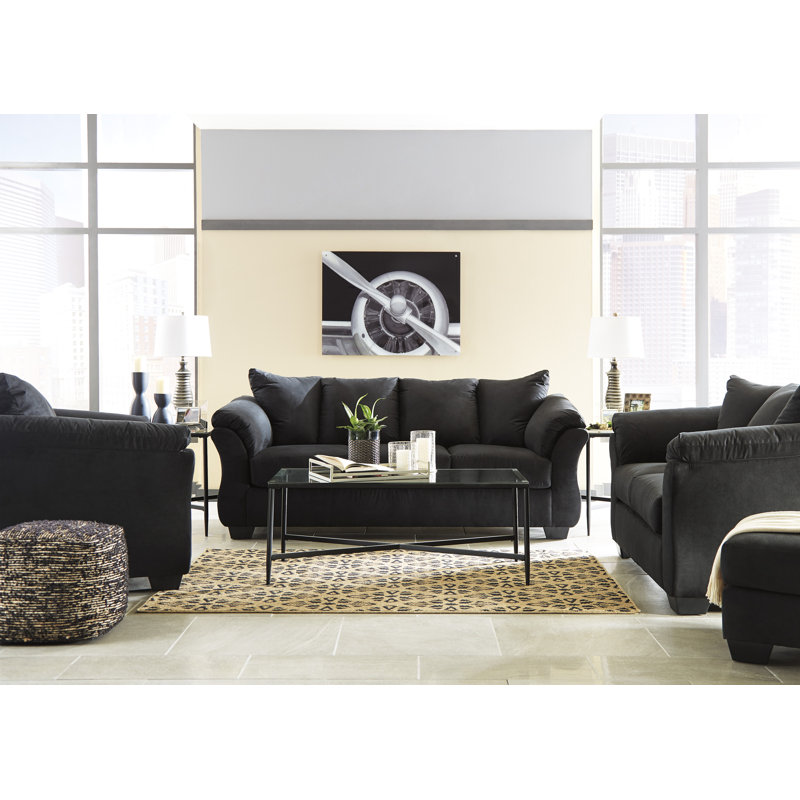 Canapé, causeuse, fauteuil et repose-pieds Darcy, Noir
