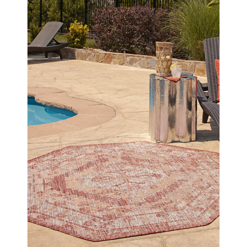 Tapis d'intérieur / extérieur en polypropylène tissé à la machine Susan, Octogone 5 pi 3 po x 5 pi 3 po