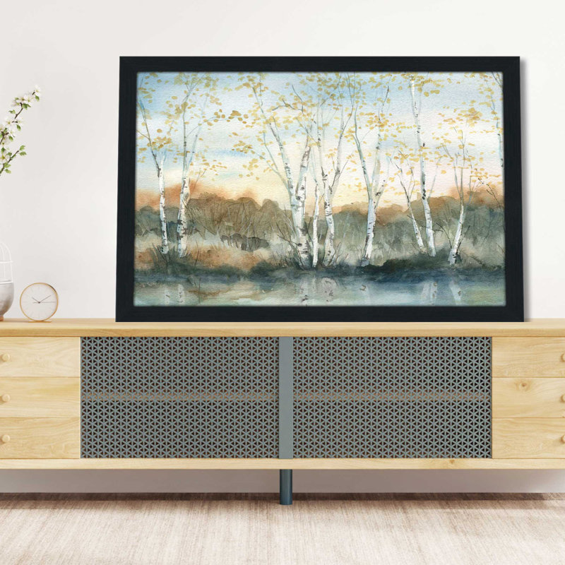 Birch Riverbank - Peinture, L 39,5 po x H 27,5 po, Encadrement brun