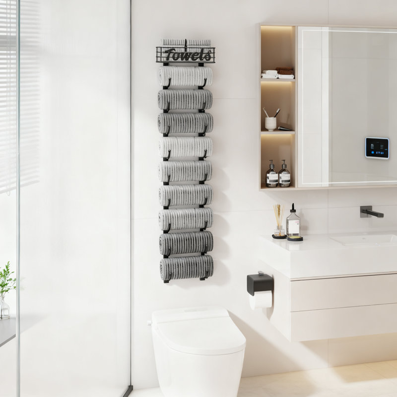 Porte-serviettes à 9 niveaux peu encombrant - rangement vertical au-dessus de la porte et mural pour la salle de bain, le véhicule récréatif et les petits espaces