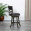 Tabouret pivotant à dossier en X de 30 po de hauteur, gris vieilli, assise en tissu gris anthracite-1544406640-1544406653