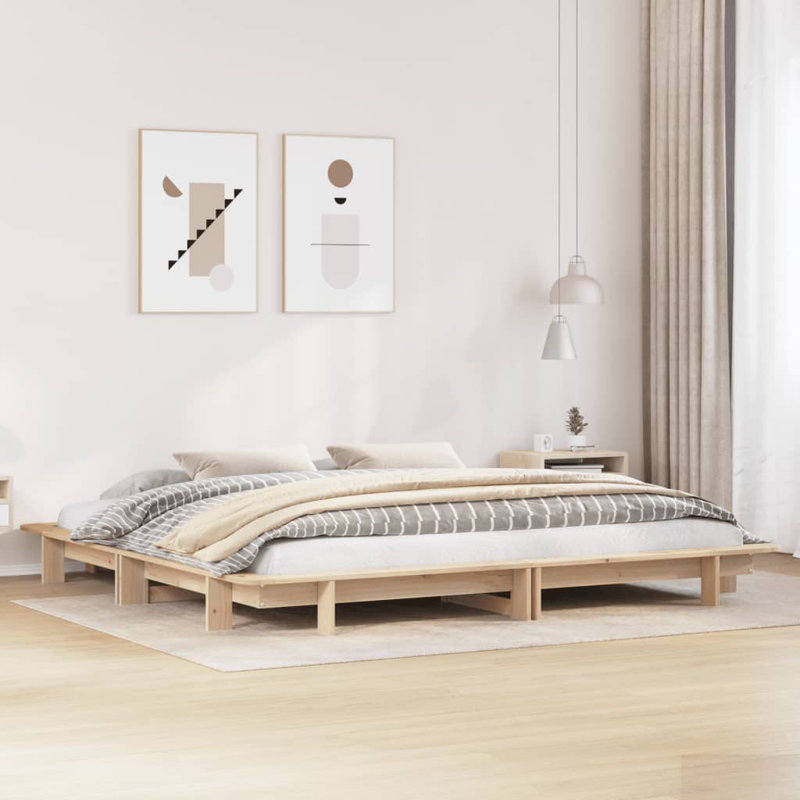 Bed Frame Without Mattress Solid Wood Pine, Super King (6'), Brown