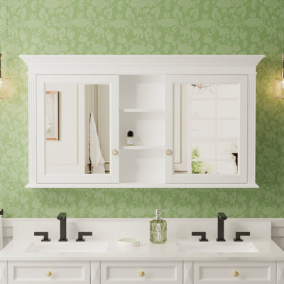 Pharmacie avec cadre en bois massif et miroir en bois massif l 55 po x H 30 po