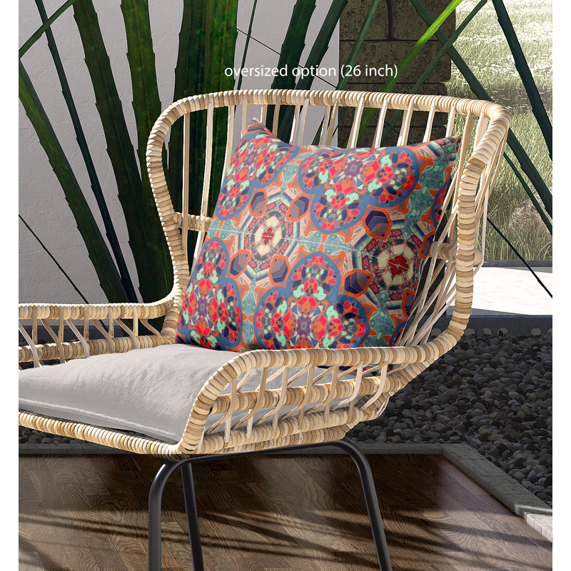 Housse de coussin carré et insert, 16" x 16", Orange / Bleu / Turquoise