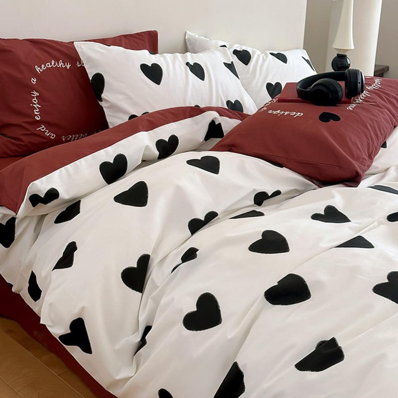 Ensemble de linge de lit réversible Heart, King Duvet Cover + 2 Standard Pillowcases