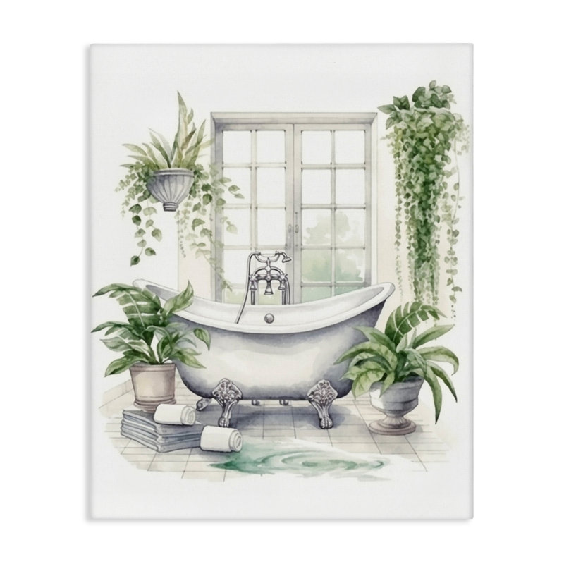 Lush Greenery Bathtub & Window Canvas, design by Lettered and Lined