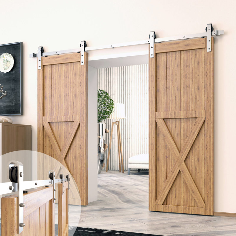 Brushed Nickel Classic Design Non-Bypass Single Track Two Door Hardware Kit, 48 in.