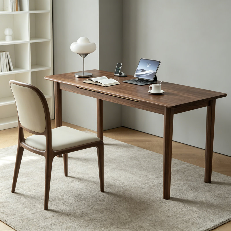 Simple Solid Wood Walnut Rectangle Desk, 29.5" H x 55.1" W x 25.6" D