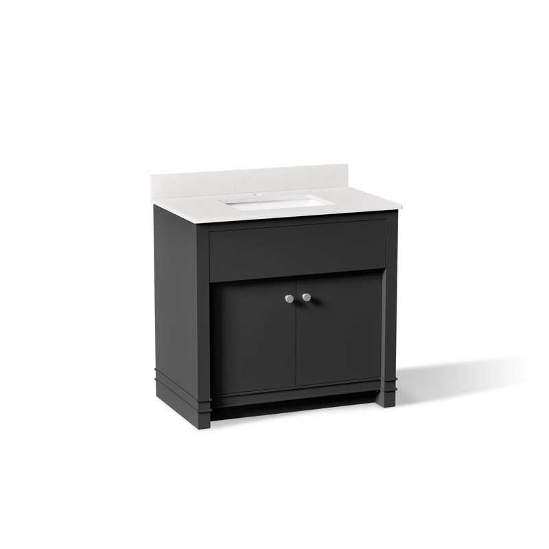 Meuble-lavabo avec lavabo et plateau en quartz Alouette, Noir, 37''
