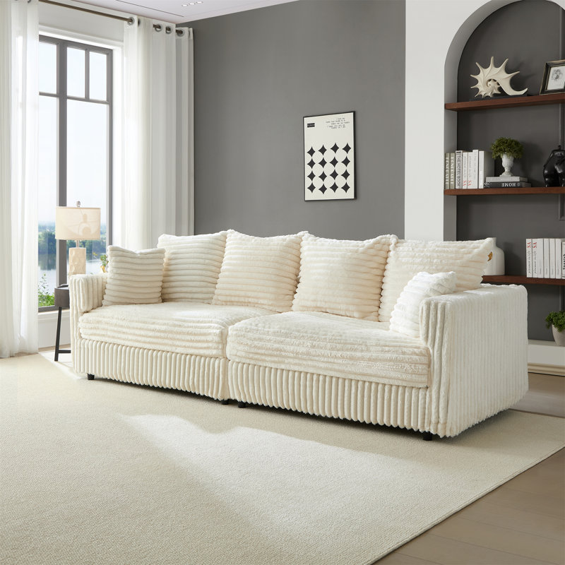Canapé 104 po avec 4 coussins moelleux et confortable 104 po Corduroy Comfy, Beige