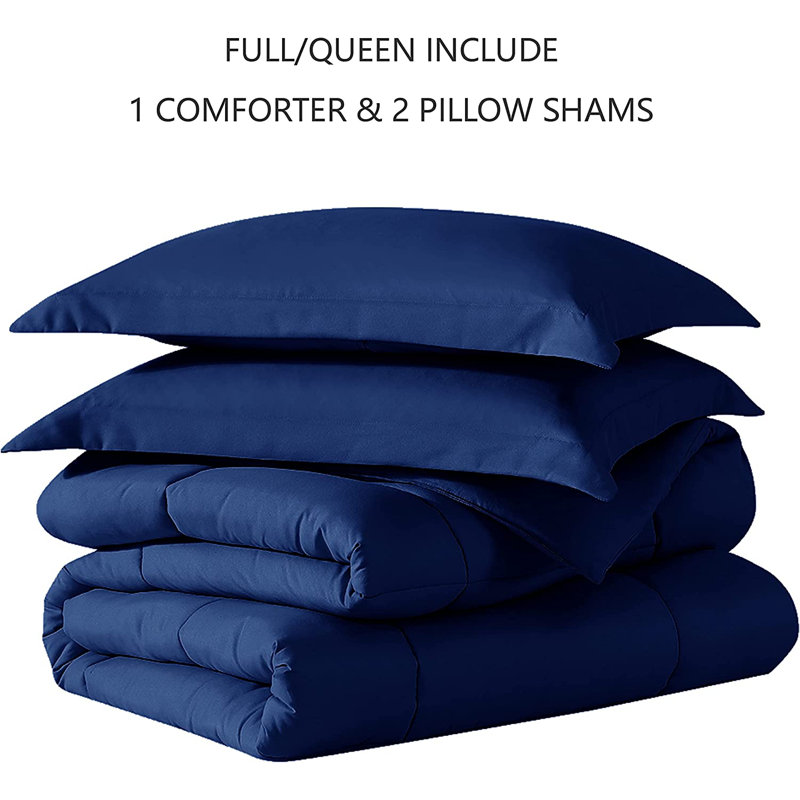 Box Stitch Comforter, Navy, Queen Comforter + 2 Queen Shams