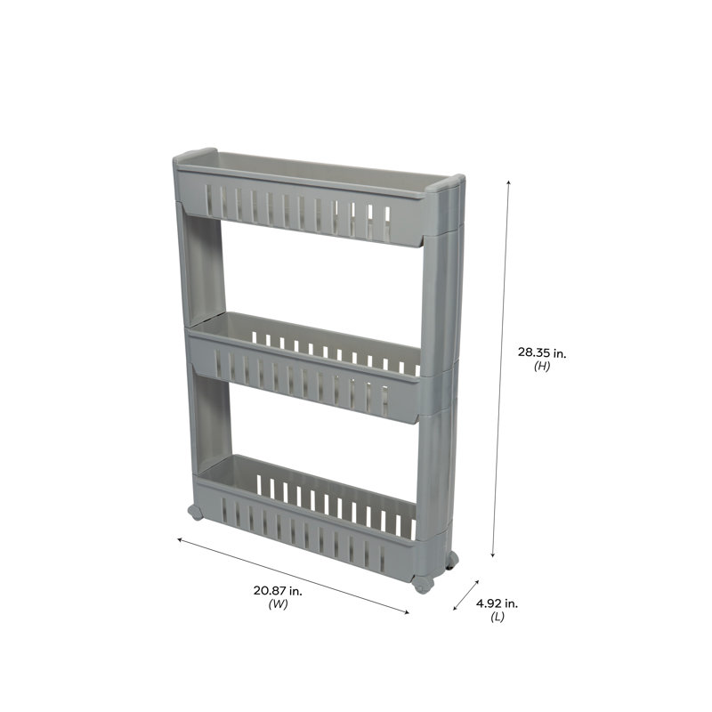 Gray Slim 3-Tier Rolling Plastic Storage Cart