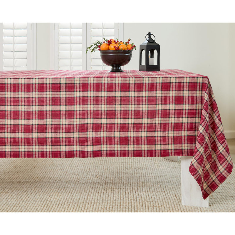 100% Pure Line - Tablecloth Burgundy Plaid, 90" x 60"