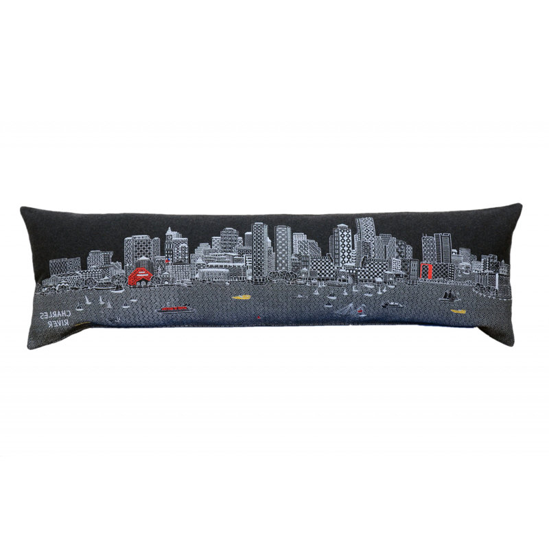  Coussin Boston Nighttime Skyline, gris, 14 po x 45 po