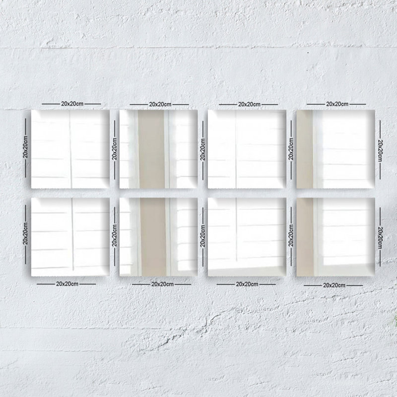 Elegant Mirror Set (8 Pieces), Silver, 7.9 x 7.9 inches | 100% Glass, No Frame, Thickness: 0.16 inches | Perfect for Home Decor, Modern Aesthetic & Versatile Placement, Enhance Any Room's Ambiance