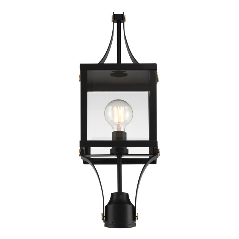 Raeburn Matte Black and Brass Outdoor Post Lantern with Clear Glass