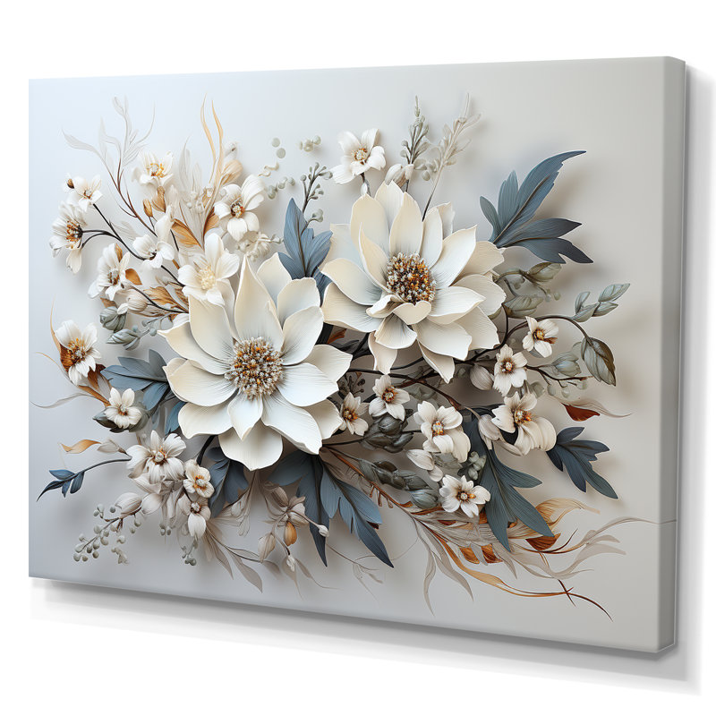 Fleurs saisonnières charme en hiver I - art mural de fleurs saisonnières, H 16 po x l 32 po x P 1 po, Toile tendue