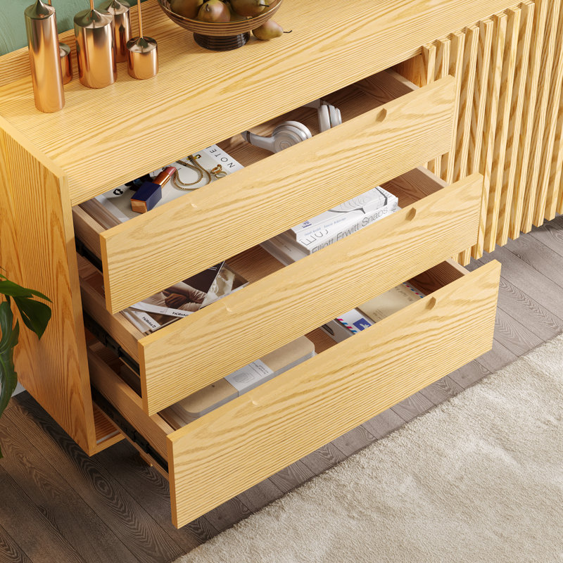 Buffet en bois 63 "63", crédence moderne avec barrière coulissante en bois