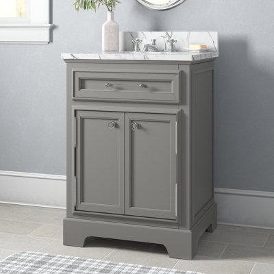 Meuble-lavabo de comptoir en marbre blanc Carrara de 24 po avec robinet Derby
