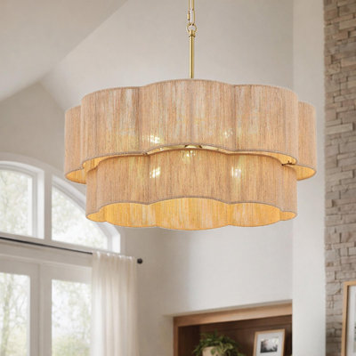 23.2" 6-Light Scalloped Rope Drum Chandelier