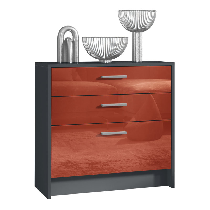 Mccallister 76cm W 3 - Drawer Chest of Drawers, Black/Bordeaux