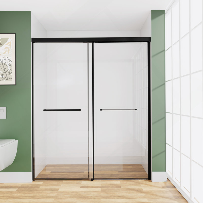 60 In. W X 72 In. H Sliding Shower Door, Semi-Frameless Double Sliding Glass Shower Door With 1/4 In. Tempered Clear Glass,Matte Black