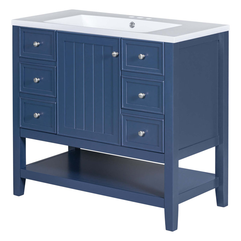Ensemble de meuble-lavabo 36 po avec lavabo, 1 armoire et 3 tiroirs, Bleu marine