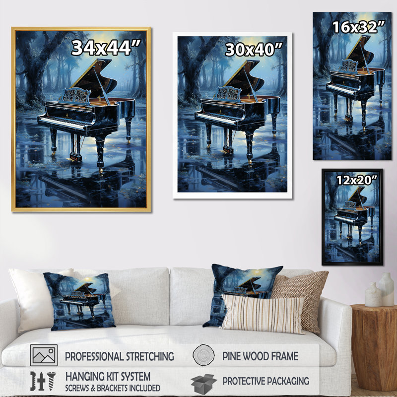 «Piano Forest Reflection I», reproduction sur toile, Cadre doré simple, H 40 po x l 30 po x P 1,5 po