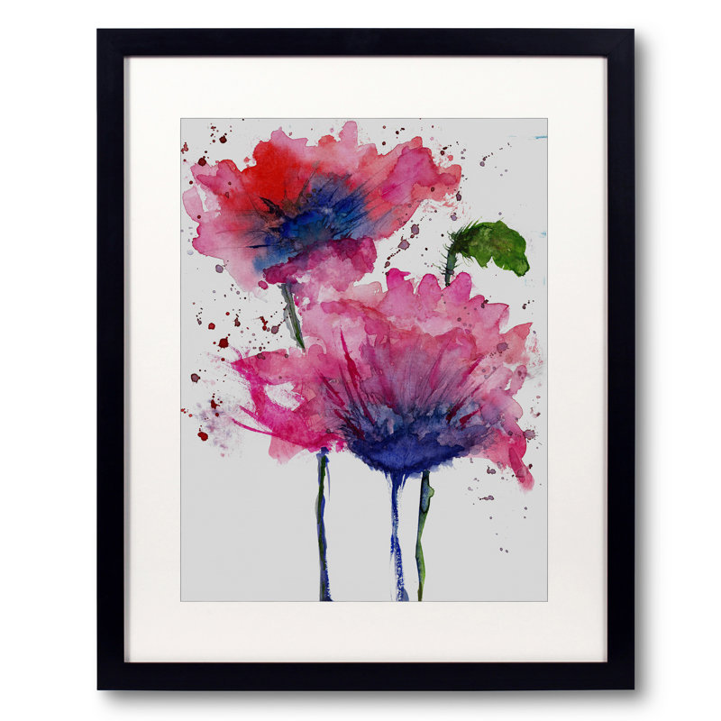Tulipes par Angel Estevez - Peinture, Papier avec cadre noir, H 31,25 po x l 25,25 po