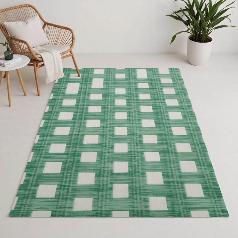 Tapis d'intérieur et d'extérieur à carreaux vert, Rectangle 5 pi x 7 pi