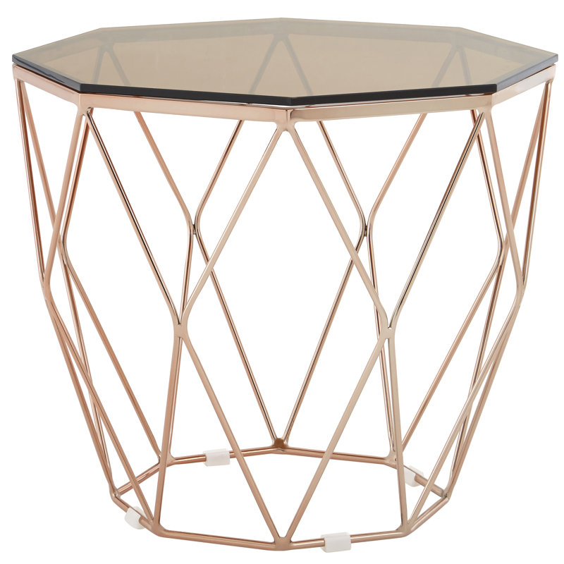 Fultz Glass Top Frame End Table, Amber Smoked, Rose Gold