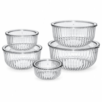 Ensemble de 10 bols à mélanger avec couvercles OGGI, 5 bols en plastique nervuré transparent avec couvercles transparents, 1, 1,8, 2,9, 4 et 4,6 pte, sécuritaire pour les micro-ondes et les congélateurs