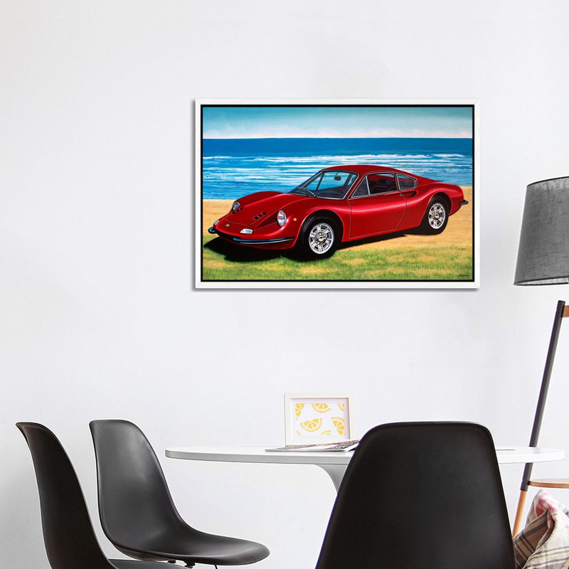 Ferrari Dino by Paul Meijering - Painting on Canvas, 101.6 cm H x 66.04 cm W, White Framed