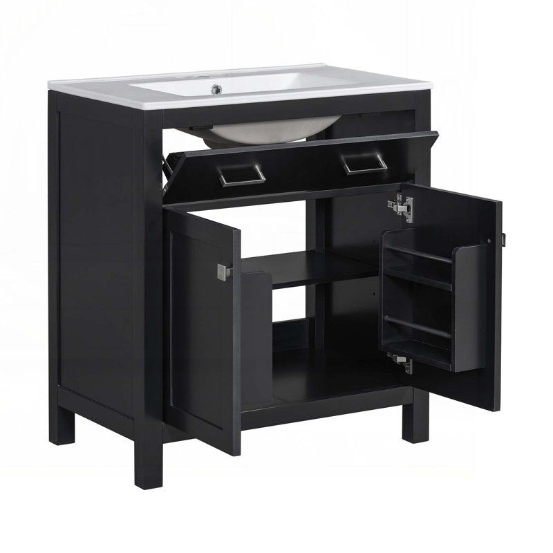 Meuble-lavabo 30 po avec lavabo en céramique, Noir, noir, noir, noir