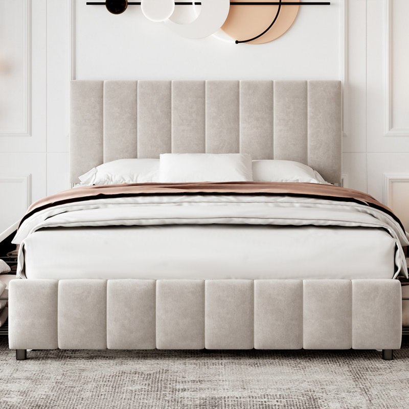 Andros Upholstered Double (4'6) Bed Frame, Beige
