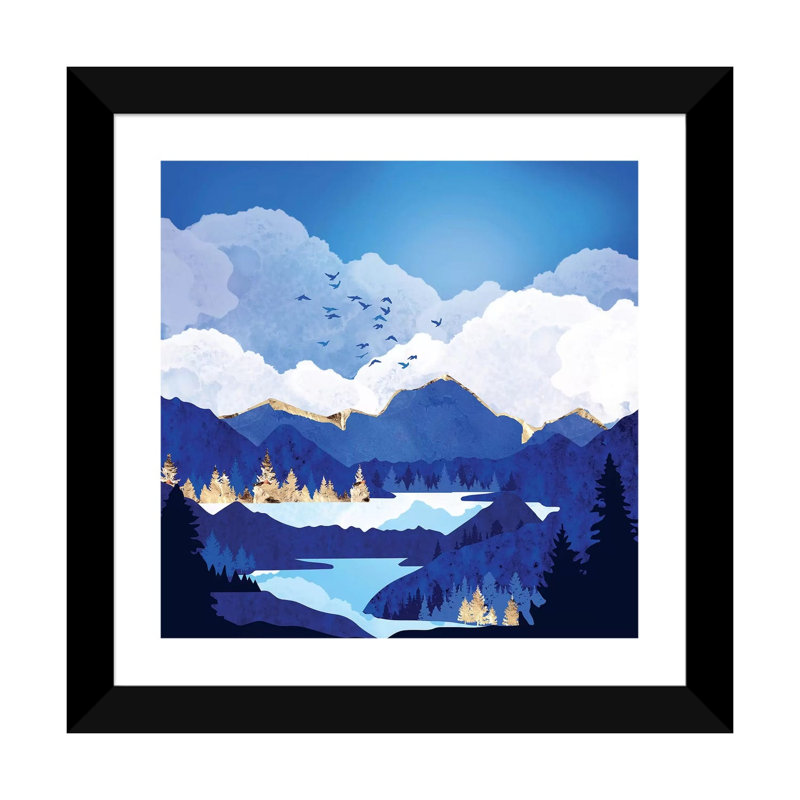 «Blue Lake», reproduction d'impression, Papier encadré noir, Blanc, H 16 po x l 16 po x p 1 po