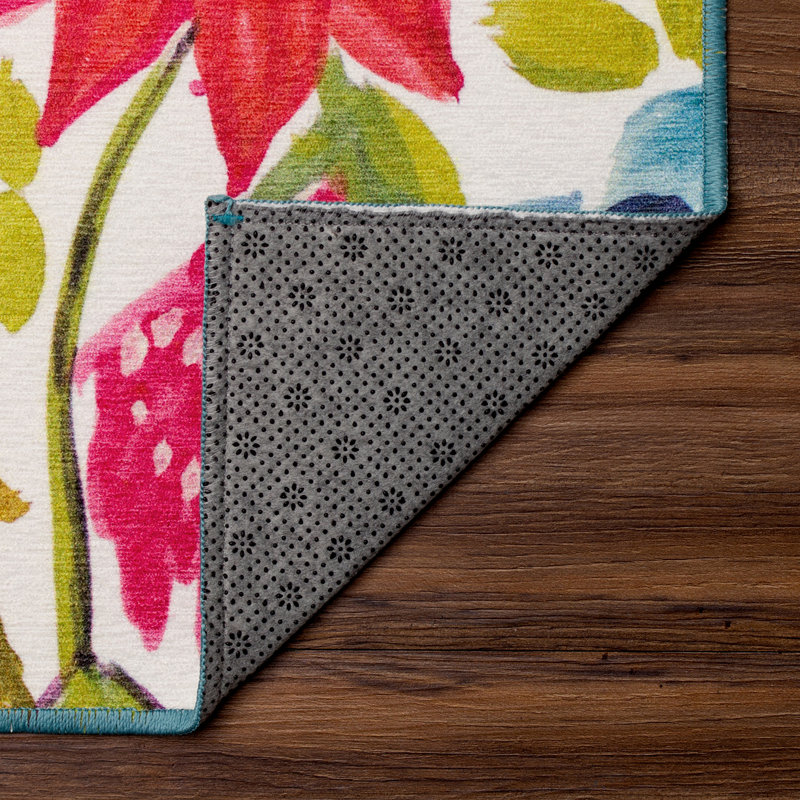 Tapis multicolore à motif floral lavable à la machine - 2,5 pi x 7 pi antidérapant Floral Bloom