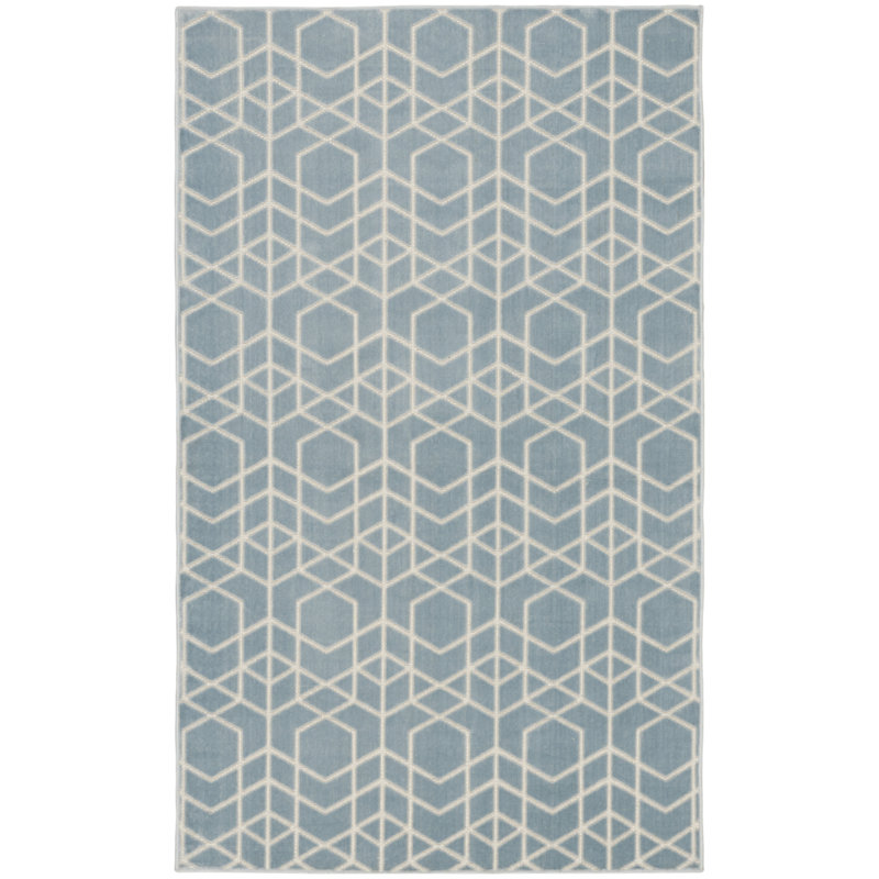 Washable Charm 2' x 3' Blue Ivory Modern Indoor Rug, Rectangle 2' x 3'