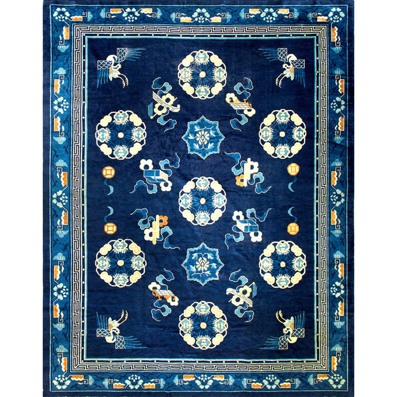 Tapis bleu en laine noué à la main Exciting