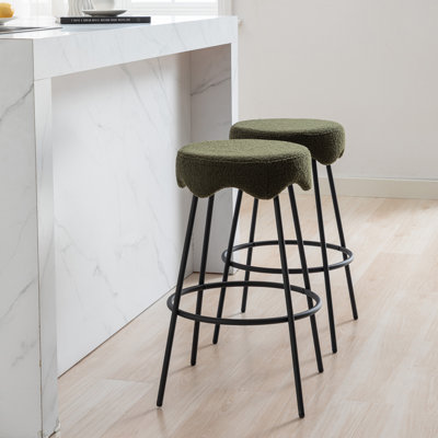 Kipten 26.97'' Teddy Velvet Round Seat with Metal Frame and Footrest Counter Stool