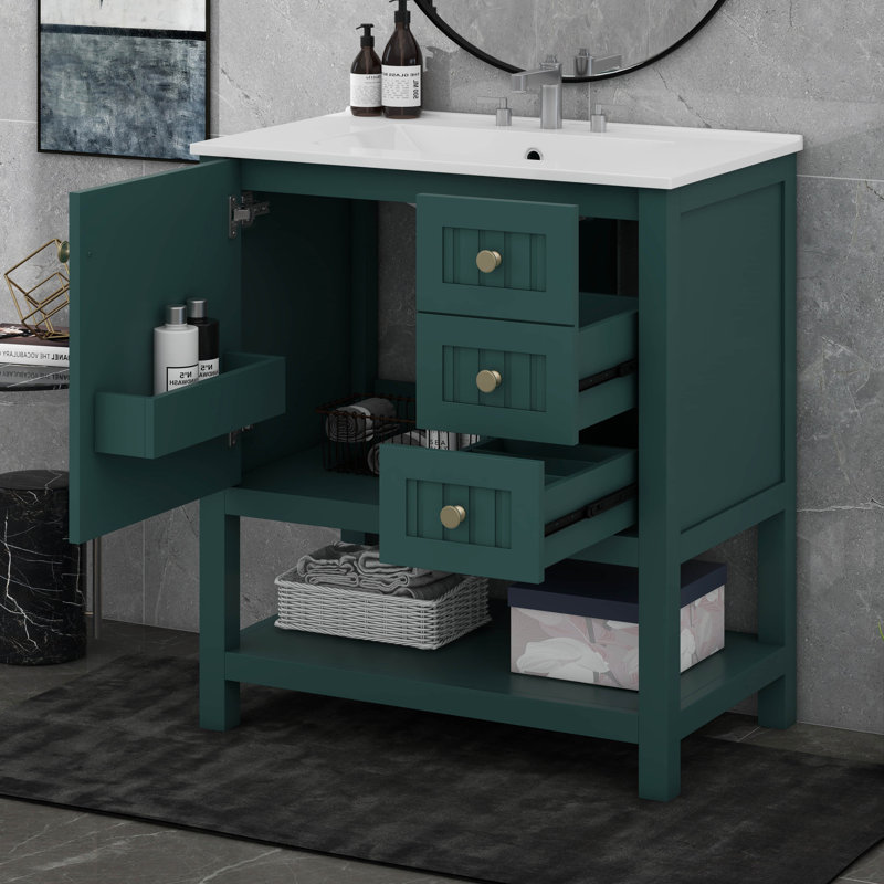Meuble-lavabo de style transitionnel 30 po avec lavabo en céramique