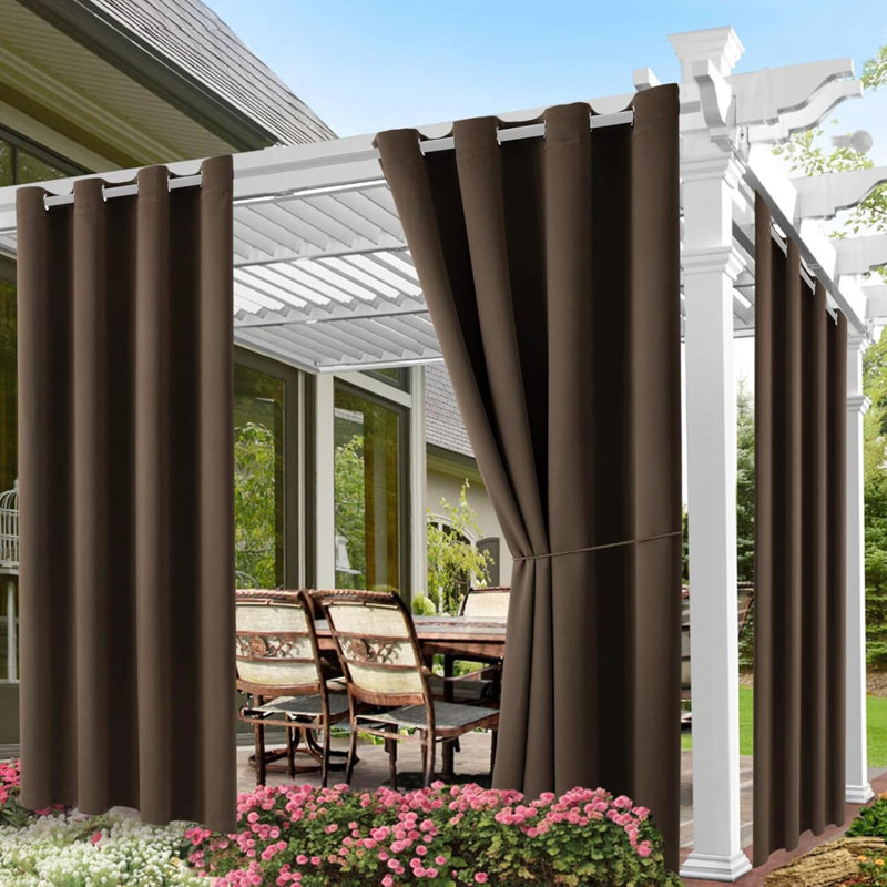 Rideau d'extérieur imperméable et obscurcissant, isolant et isolant pour porche de chambre à coucher, salon, pergola, chocolat, ensemble de 2 panneaux