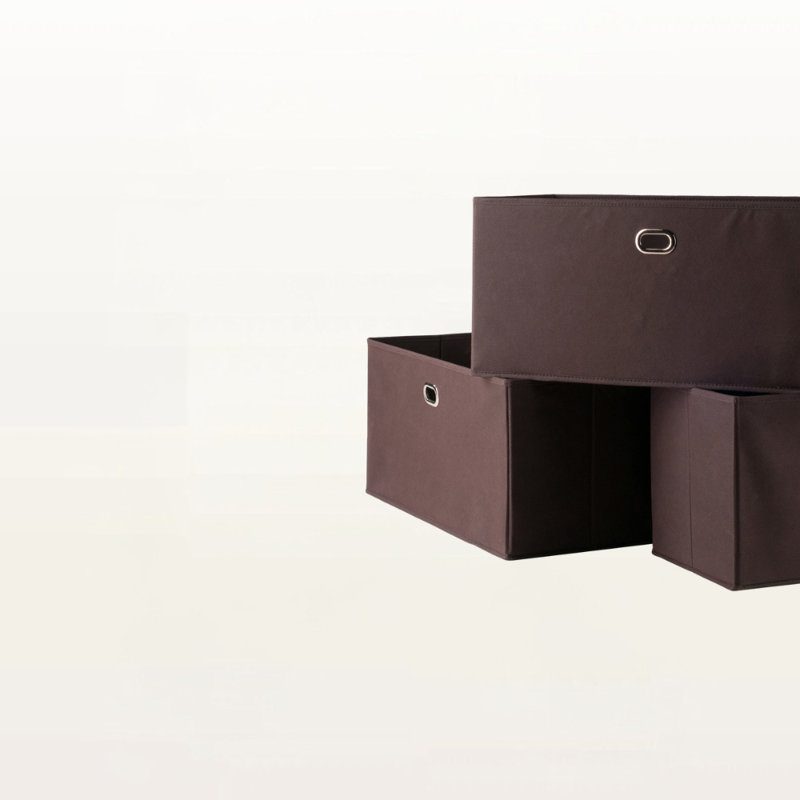 Finnian 3-Piece Foldable Fabric Basket Set in Brown, 10.07'' H X 22.78'' W X 9.98'' D, Brown, 10.12" H x 22.91" W x 10.06" D